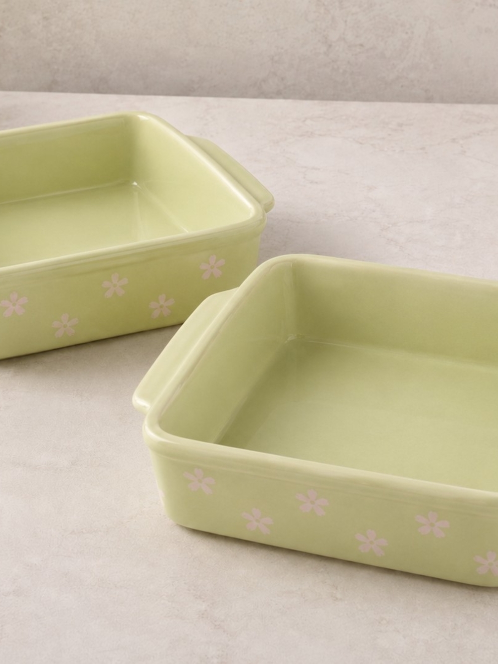 Vintage Chantal Green Floral Ceramic Baking Dishes (Set of 2)